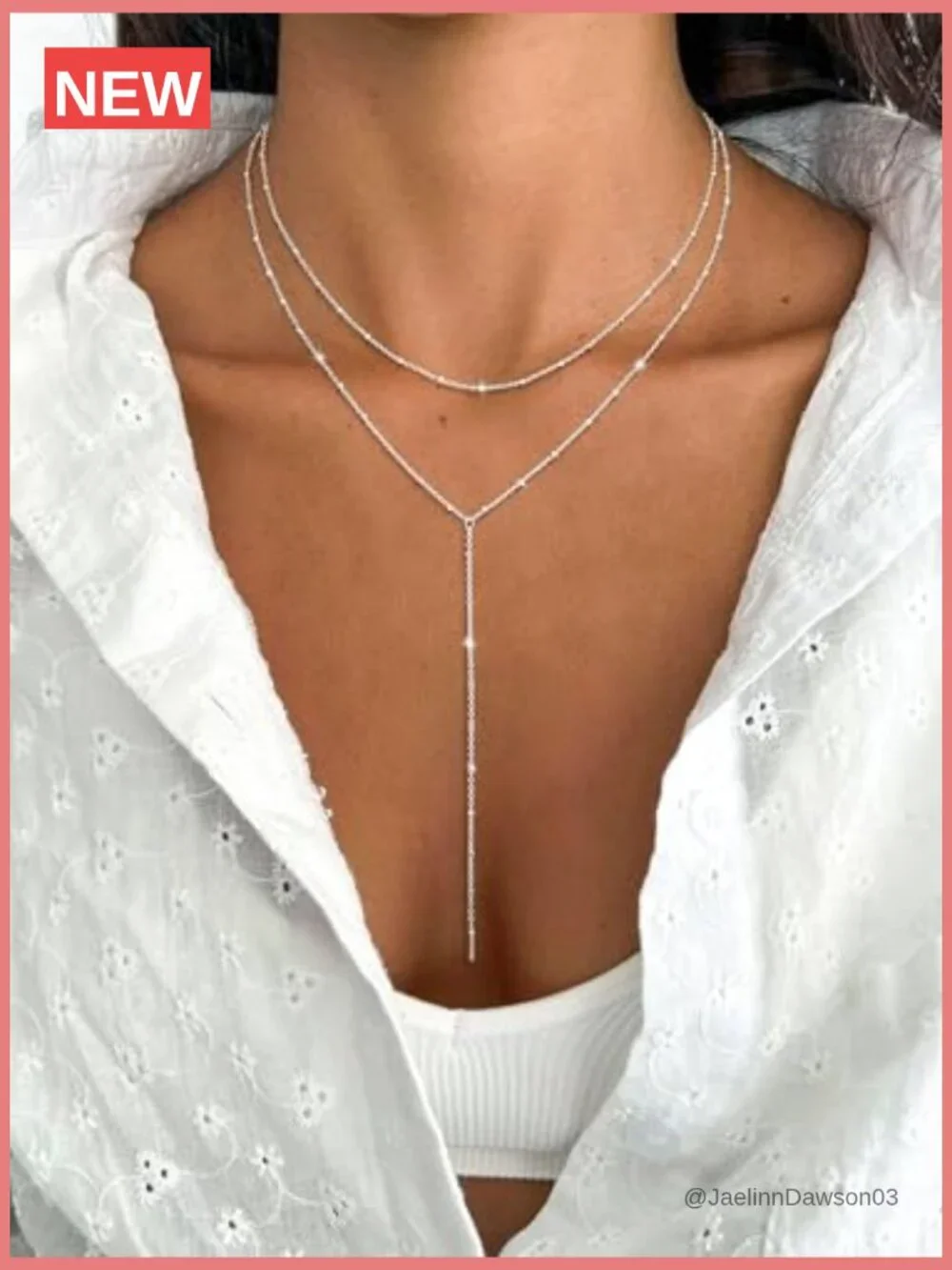 14K Gold Plated Y-Shaped Lariat Necklace Dainty Cross Pendant Layered Chain